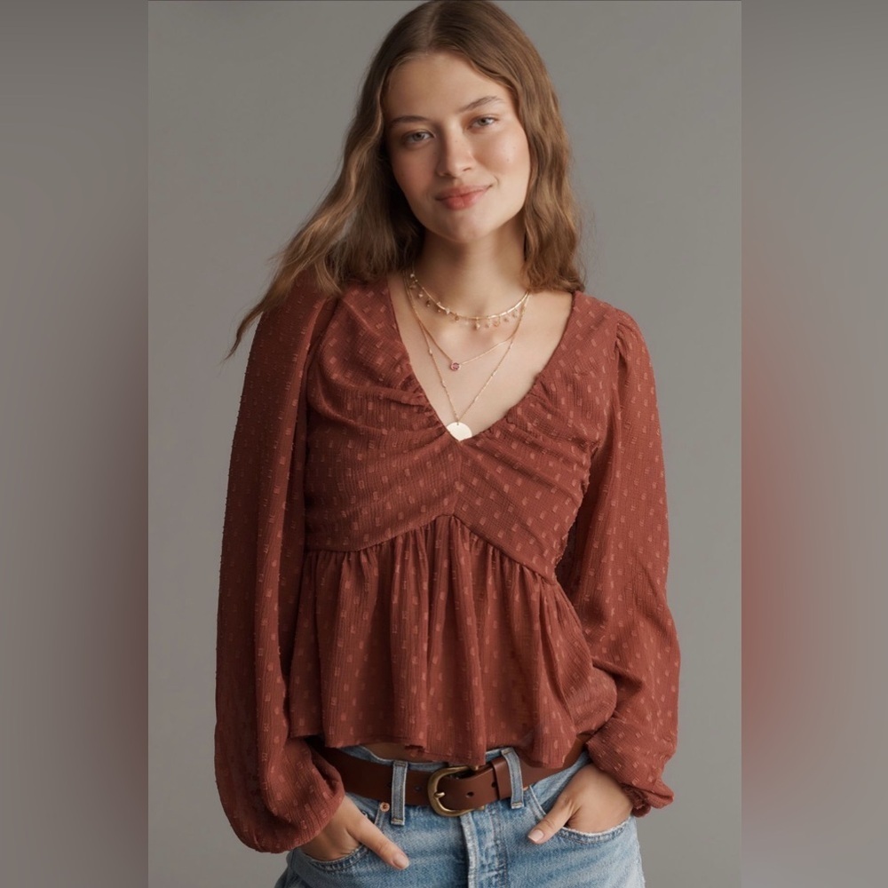 Anthropologie Peplum Blouse in Rust